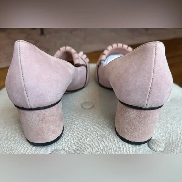 Gucci GG Kiltie Fringe Mid Heel Crystal Pink Suede w/ Gold Pump Women's 38.5 - Picture 8 of 16